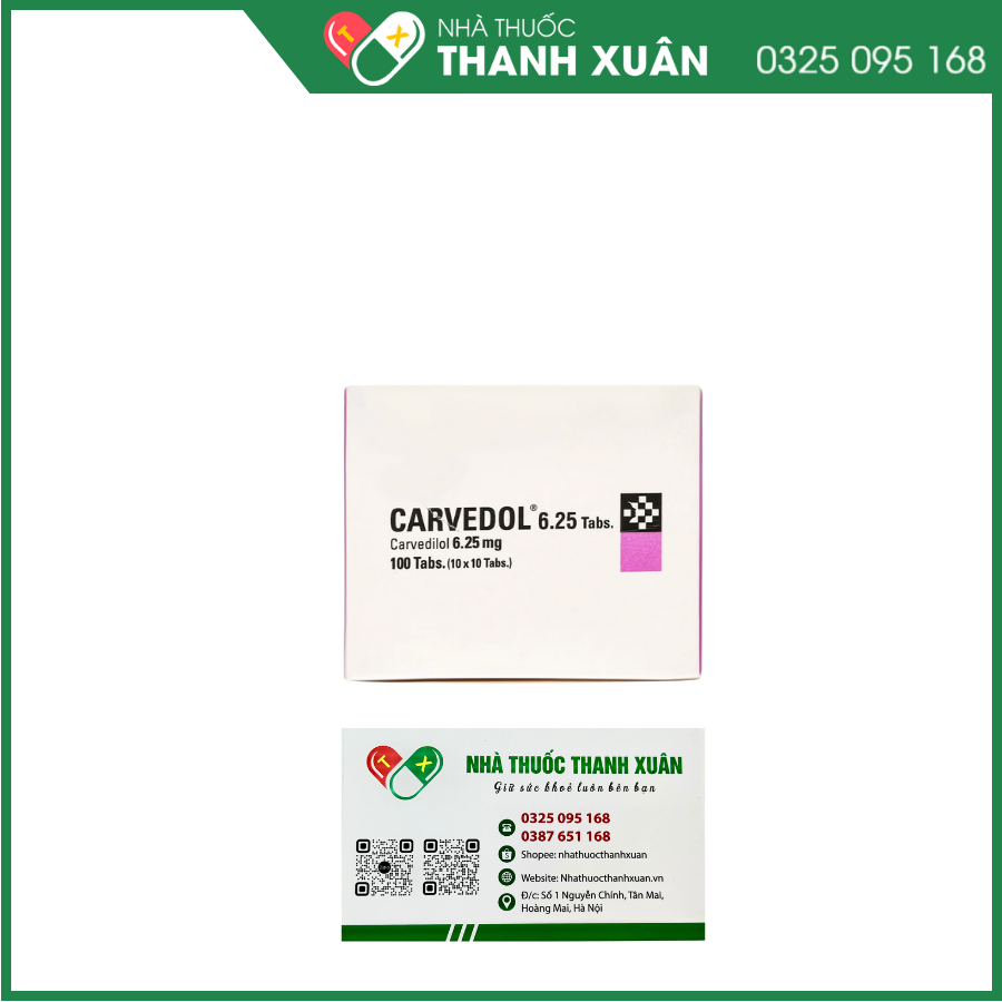 Carvedol 6.25 trị tăng huyết áp, đau thắt ngực